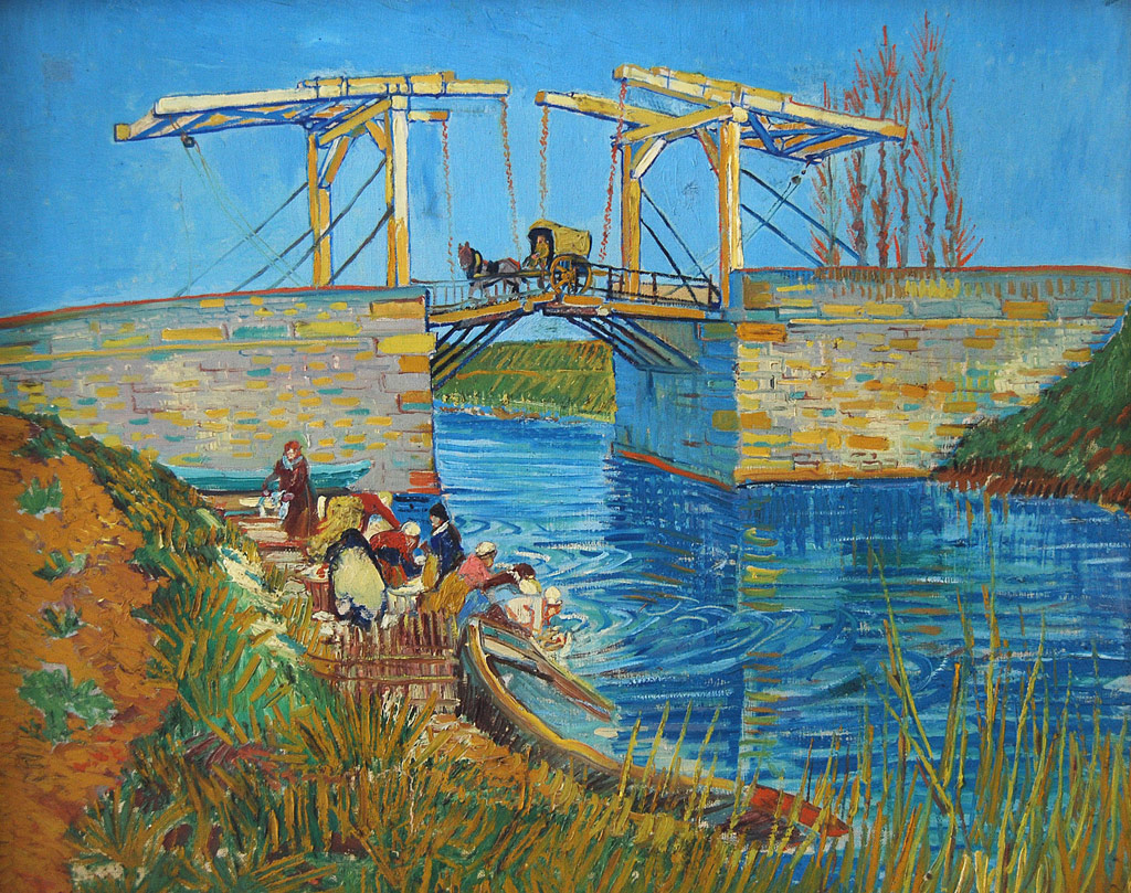 ゴッホのアルルの跳ね橋の模写、肉筆原画。油絵